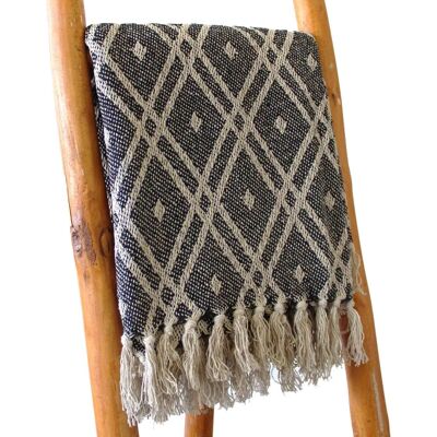 Four Candle Black Beige Boho Throw Blanket Four Candle Black Beige Boho Throw Blanket