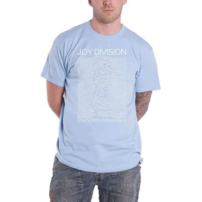 T-shirt Joy Division Unknown Pleasures Blanc sur Bleu - Merch de Musique - Publicité T-shirt Joy Division Unknown Pleasures Blanc sur Bleu - Merch de Musique - Publicité