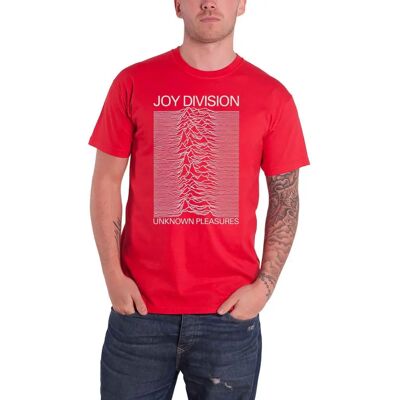 Joy Division Unknown Pleasures Vit på Röd T-Shirt - T-Shirt Joy Division Unknown Pleasures Vit på Röd T-Shirt - T-Shirt