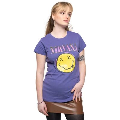 Nirvana Pink Smiley Skinny Fit T-shirt - T-shirt Nirvana Pink Smiley Skinny Fit T-shirt - T-shirt