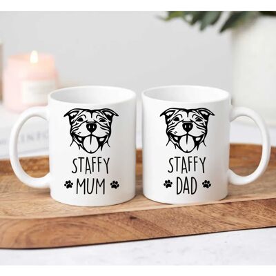 60 SECOND MAKEOVER - Staffy Mum Dad Mug Set - White - Mug Set 60 SECOND MAKEOVER - Staffy Mum Dad Mug Set - White - Mug Set