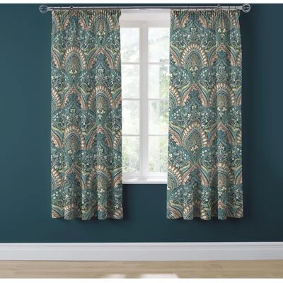 Dreams & Drapes Palais Teal Tissus Damassé Jacobeen - Rideaux Dreams & Drapes Palais Teal Tissus Damassé Jacobeen - Rideaux