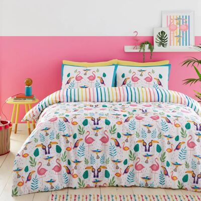 Set di lenzuola Fusion con fenicotteri rosa e tucani Set di lenzuola Fusion con fenicotteri rosa e tucani