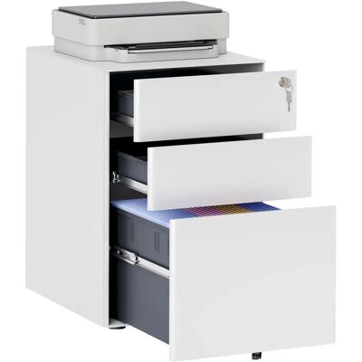 Vinsetto 3 Drawer Metal Filing Cabinet Lockable - White - Office Storage Vinsetto 3 Drawer Metal Filing Cabinet Lockable - White - Office Storage