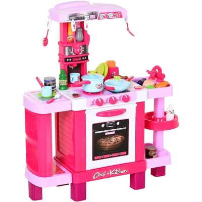 HOMCOM Children's Pink Kitchen Play Set - 38-Piece HOMCOM Children's Pink Kitchen Play Set - 38-Piece