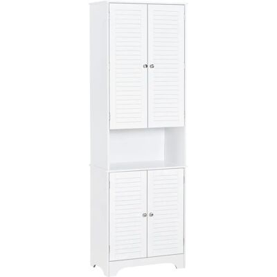 HOMCOM Tall Freestanding Bathroom Cabinet Retro Shutters 3 Shelves White - Bathroom Cabinet HOMCOM Tall Freestanding Bathroom Cabinet Retro Shutters 3 Shelves White - Bathroom Cabinet