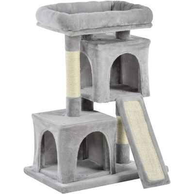 PawHut Grey Cat Tree Tower with 2 Houses & Perch - Cat Tree PawHut Grey Cat Tree Tower with 2 Houses & Perch - Cat Tree