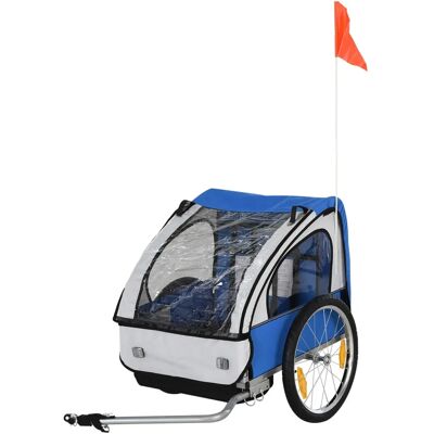 HOMCOM 18m+ Two-seat Child Bike Trailer - Steel Frame, Seat Belt HOMCOM 18m+ Two-seat Child Bike Trailer - Steel Frame, Seat Belt