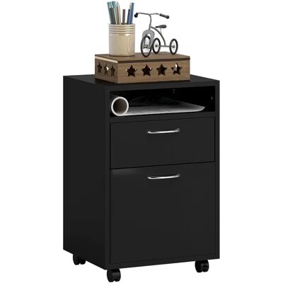 HOMCOM 60cm Storage Cabinet - Black - Metal Handles - 4 Wheels - Office & Home HOMCOM 60cm Storage Cabinet - Black - Metal Handles - 4 Wheels - Office & Home