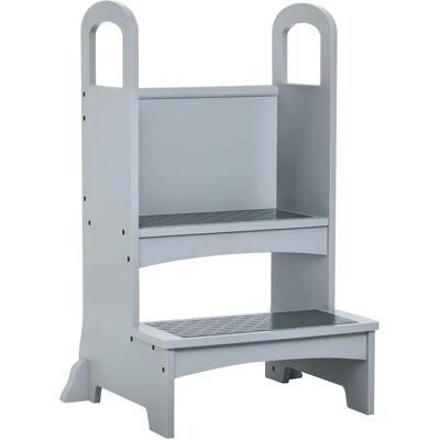 HomCom Kids Wooden 2 Step Stool Non Slip Grey HomCom Kids Wooden 2 Step Stool Non Slip Grey