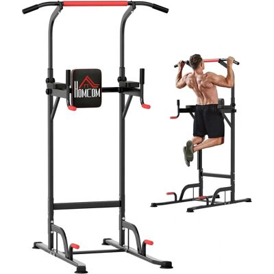 HOMCOM Power Tower Station Pull Up Bar - Adjustable Height Gym Workout - Black & Red HOMCOM Power Tower Station Pull Up Bar - Adjustable Height Gym Workout - Black & Red