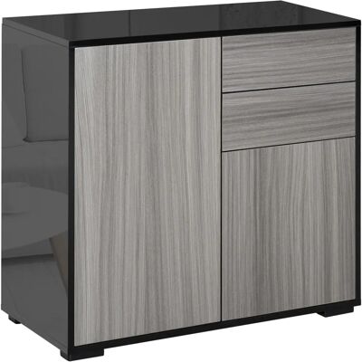 HOMCOM Side Cabinet with 2 Door 2 Drawer - Black & Grey Black HOMCOM Side Cabinet with 2 Door 2 Drawer - Black & Grey Black