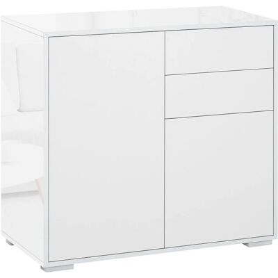 HOMCOM White Side Cabinet with 2 Doors & Drawers - Cabinet HOMCOM White Side Cabinet with 2 Doors & Drawers - Cabinet