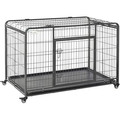 PawHut 81x125cm Metal Dog Cage - Locking Door & Wheels - XL Pets PawHut 81x125cm Metal Dog Cage - Locking Door & Wheels - XL Pets