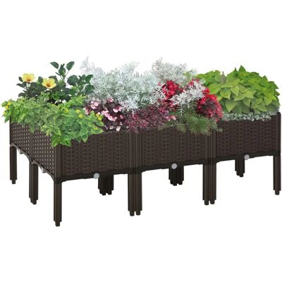 Outsunny 6-piece Elevated Flower Bed Vegetable Herb Planter Plastic Brown - Flower Bed Outsunny 6-piece Elevated Flower Bed Vegetable Herb Planter Plastic Brown - Flower Bed