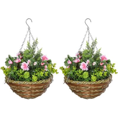 Outsunny 2-Pack Artificial Lisianthus Flower Hanging Planter Basket Indoor/Outdoor Outsunny 2-Pack Artificial Lisianthus Flower Hanging Planter Basket Indoor/Outdoor