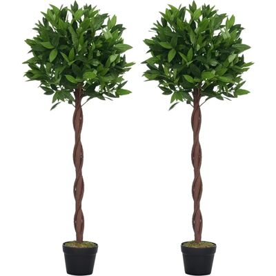 Outsunny Twin Bay Laurel Topiary Trees - Artificial Indoor Plants Outsunny Twin Bay Laurel Topiary Trees - Artificial Indoor Plants