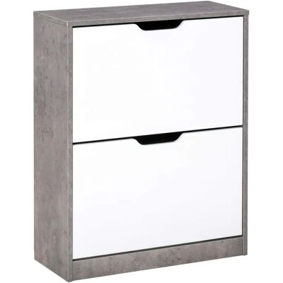 HOMCOM Two Drawer Shoe Cabinet Grey White - Shoe Storage Organizer HOMCOM Two Drawer Shoe Cabinet Grey White - Shoe Storage Organizer