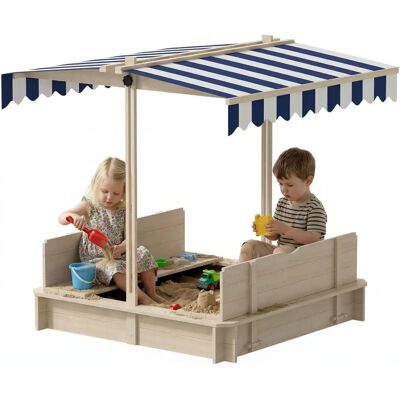 Outsunny Kids Square Wooden Sandpit Children Cabana Sandbox Outdoor Backyard Blue - Sandpit Outsunny Kids Square Wooden Sandpit Children Cabana Sandbox Outdoor Backyard Blue - Sandpit