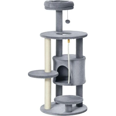 PawHut Cat Tree Tower Activity Center with Hanging Ball Toy Teasing Rope - Grey - 112cm - Cat Tree PawHut Cat Tree Tower Activity Center with Hanging Ball Toy Teasing Rope - Grey - 112cm - Cat Tree