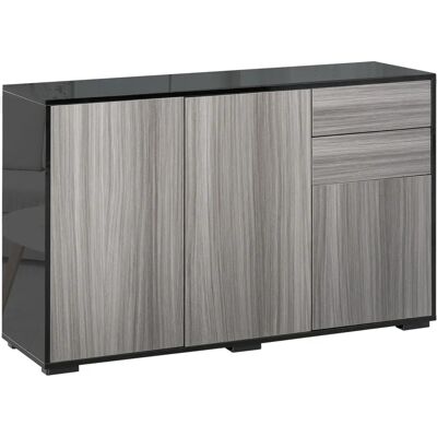 HOMCOM - High Gloss Sideboard - Light Grey/Black - Sideboard HOMCOM - High Gloss Sideboard - Light Grey/Black - Sideboard