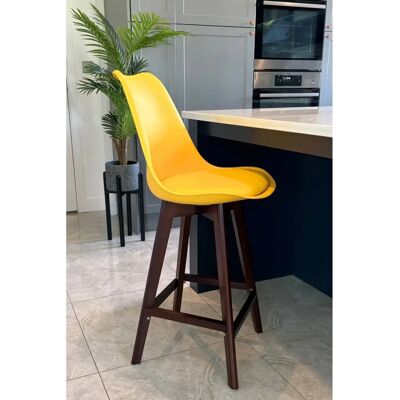 Fusion Living Soho Yellow Plastic Bar Stool - Dark Wood Legs Fusion Living Soho Yellow Plastic Bar Stool - Dark Wood Legs