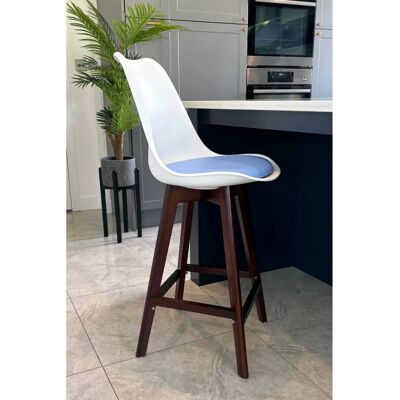 Fusion Living Soho Plastic Bar Stool - Light Blue, Dark Wood Legs, Unisex Fusion Living Soho Plastic Bar Stool - Light Blue, Dark Wood Legs, Unisex