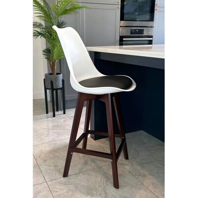 Fusion Living Soho Plastic Bar Stool - Black & White, Dark Wood Legs - Bar Stool Fusion Living Soho Plastic Bar Stool - Black & White, Dark Wood Legs - Bar Stool
