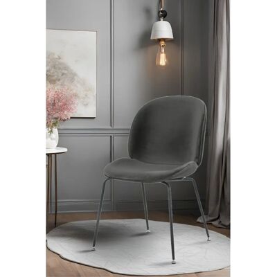 Fusion Living Luxurious Velvet Dining Chair - Dark Grey - Black Metal Legs - Dining Chair Fusion Living Luxurious Velvet Dining Chair - Dark Grey - Black Metal Legs - Dining Chair