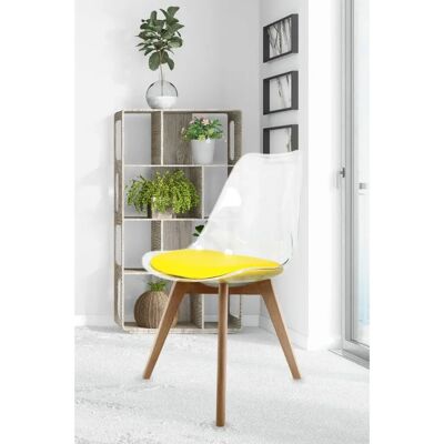 Fusion Living Soho Yellow Clear Plastic Dining Chair with Light Wood Legs - Dining Chair Fusion Living Soho Yellow Clear Plastic Dining Chair with Light Wood Legs - Dining Chair