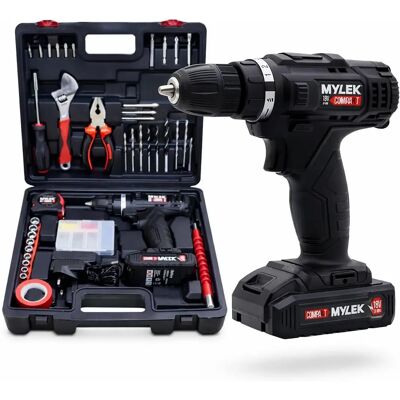 Mylek - 18V - Li-Ion - 90-Piece Kit - Cordless Drill Driver Mylek - 18V - Li-Ion - 90-Piece Kit - Cordless Drill Driver