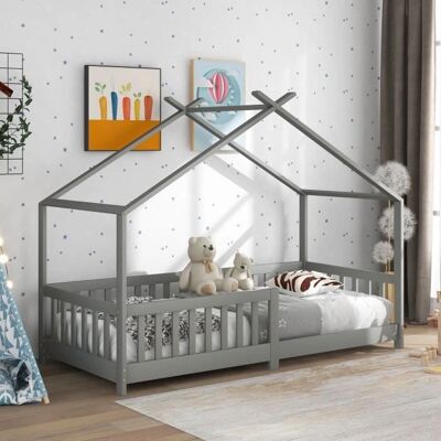 MERAX - Letto casetta 90x200 - Castle shape - Gray - Kids bed - Publicité MERAX - Letto casetta 90x200 - Castle shape - Gray - Kids bed - Publicité