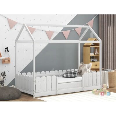 Lit pour enfants Merax 90x200cm avec design maison, barrières de sécurité, montage facile Lit pour enfants Merax 90x200cm avec design maison, barrières de sécurité, montage facile
