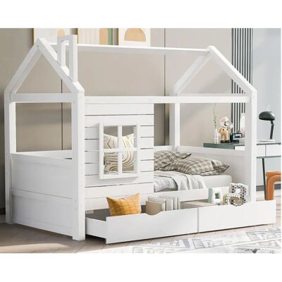 ModernLuxe - LitCabane90x200 - Blanc - Bois de pin - Lit pour enfants ModernLuxe - LitCabane90x200 - Blanc - Bois de pin - Lit pour enfants