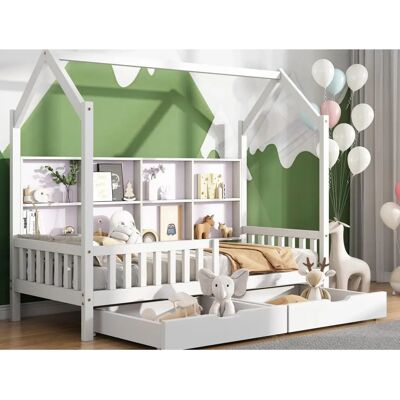 Lit enfant MERAX 90x200cm avec rangement et barrière de sécurité Lit enfant MERAX 90x200cm avec rangement et barrière de sécurité