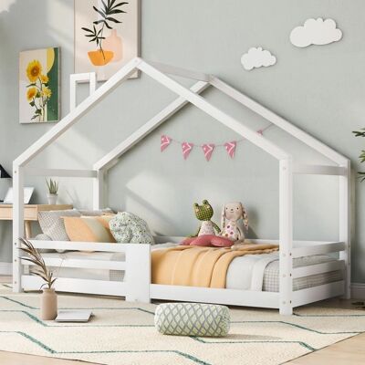 Lit en bois blanc ModernLuxe avec grille - 90x200cm - Sécurité enfant - Publicité Lit en bois blanc ModernLuxe avec grille - 90x200cm - Sécurité enfant - Publicité