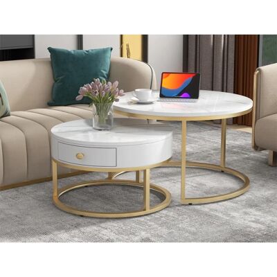 Merax Nesting Coffee Table Set - Modern, White, Marble Pattern Merax Nesting Coffee Table Set - Modern, White, Marble Pattern