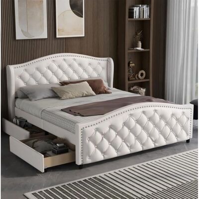 ModernLuxe - Lit capitonné 140x200 - White - Lit - Publicité ModernLuxe - Lit capitonné 140x200 - White - Lit - Publicité