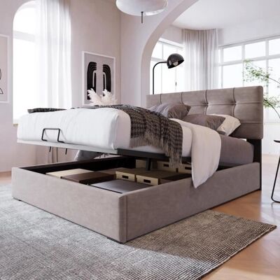 ModernLuxe - 90x200 Velour Gray - Lit coffre - Publicité ModernLuxe - 90x200 Velour Gray - Lit coffre - Publicité