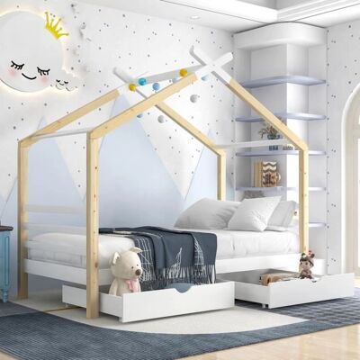 ModernLuxe - Lit cabane 90x200cm - Blanc - 90x200 cm - Bed - Publicité ModernLuxe - Lit cabane 90x200cm - Blanc - 90x200 cm - Bed - Publicité