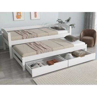 ModernLuxe - Lit gigogne 2 tiroirs - 206x96x70 cm - White - Bed - Publicité ModernLuxe - Lit gigogne 2 tiroirs - 206x96x70 cm - White - Bed - Publicité