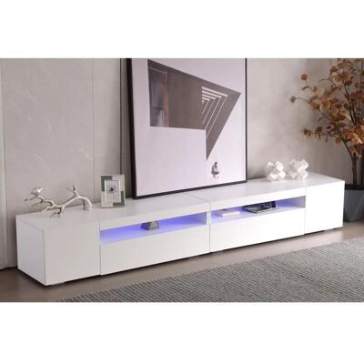Meuble TV ModernLuxe 240cm avec LED - style contemporain - Blanc - Publicité Meuble TV ModernLuxe 240cm avec LED - style contemporain - Blanc - Publicité