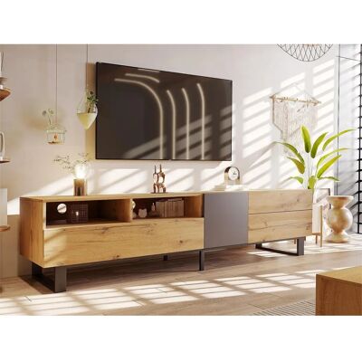 Meuble TV ModernLuxe 180cm - 2 tiroirs & 5 compartiments - Style Rustique Meuble TV ModernLuxe 180cm - 2 tiroirs & 5 compartiments - Style Rustique