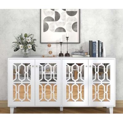 ModernLuxe - 4 portes et étagères réglable - Poignées en cristal - Blanc - Buffet - Publicité ModernLuxe - 4 portes et étagères réglable - Poignées en cristal - Blanc - Buffet - Publicité