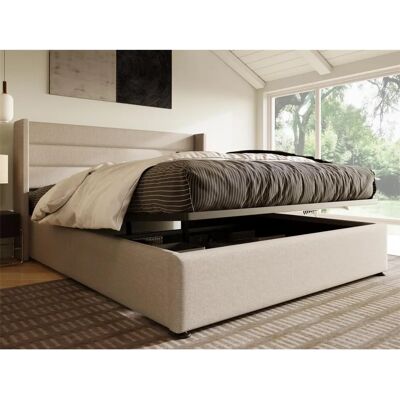 Lit MERAX avec Rangement - 180x200cm - Lin Beige Lit MERAX avec Rangement - 180x200cm - Lin Beige