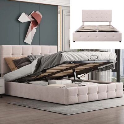 ModernLuxe Lit coffre rembourré - Crème - 140x200 cm - Bedframe met opbergruimte ModernLuxe Lit coffre rembourré - Crème - 140x200 cm - Bedframe met opbergruimte