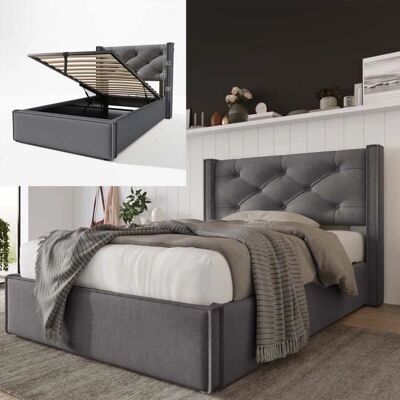 ModernLuxe - Lit coffre capitonné 90x200 - Gris - Bed - Publicité ModernLuxe - Lit coffre capitonné 90x200 - Gris - Bed - Publicité