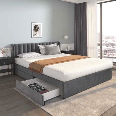 ModernLuxe Lit 180x200cm - Velours gris - Lit - Publicité ModernLuxe Lit 180x200cm - Velours gris - Lit - Publicité