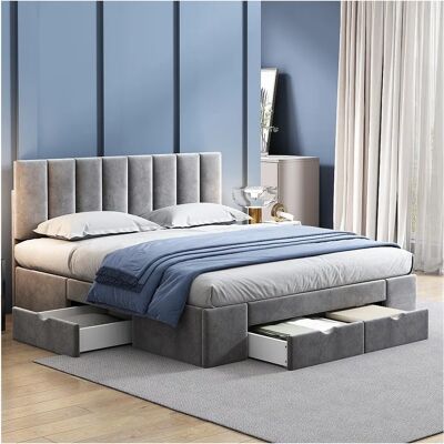 MERAX Bed met 4 laden en hoofdbord - 160 x 200 cm - Fluweel - Lattenbodem MERAX Bed met 4 laden en hoofdbord - 160 x 200 cm - Fluweel - Lattenbodem
