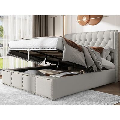 ModernLuxe - Lit coffre rembourré en lin - Bed with storage ModernLuxe - Lit coffre rembourré en lin - Bed with storage